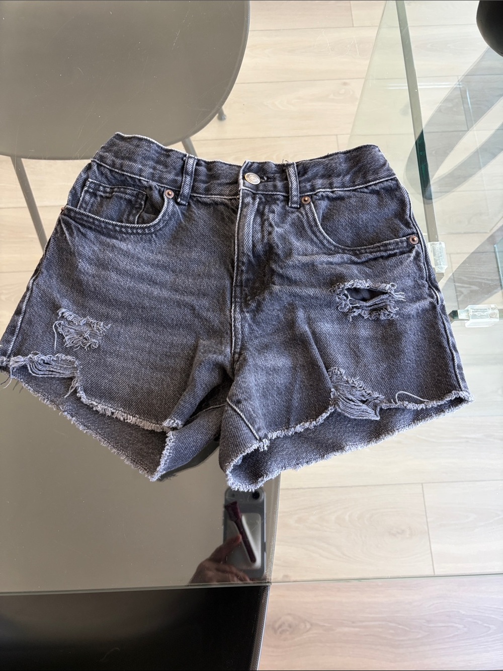 Zara Black Distressed Denim Shorts